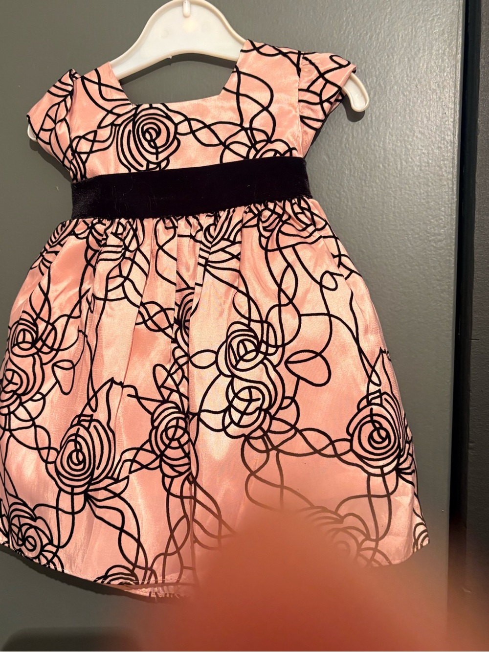 Girls Pink Velvet-Band Floral Party Dress